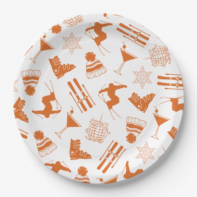 Ski Après Winter Bachelorette Party Orange Paper Plates (Front)