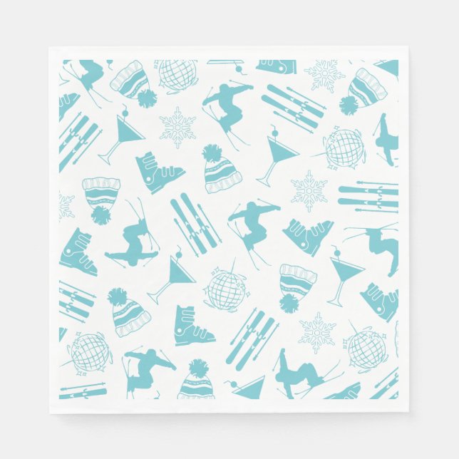 Ski Après Winter Bachelorette Party Turquoise Napkins (Front)