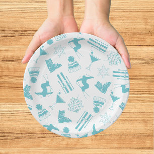 Ski Après Winter Bachelorette Party Turquoise Paper Plates