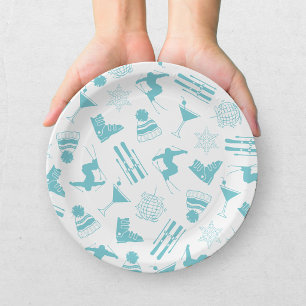 Ski Après Winter Bachelorette Party Turquoise Paper Plates