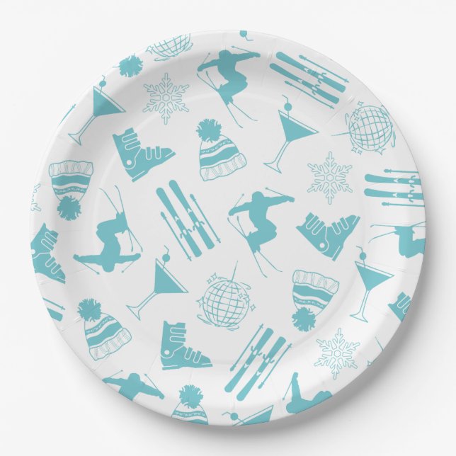 Ski Après Winter Bachelorette Party Turquoise Paper Plates (Front)