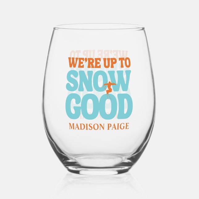 Ski Après Winter Bachelorette Party Turquoise  Stemless Wine Glass (Front)
