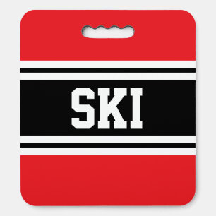SKI Athletic Bright Red Black White Racing Stripes Seat Cushion