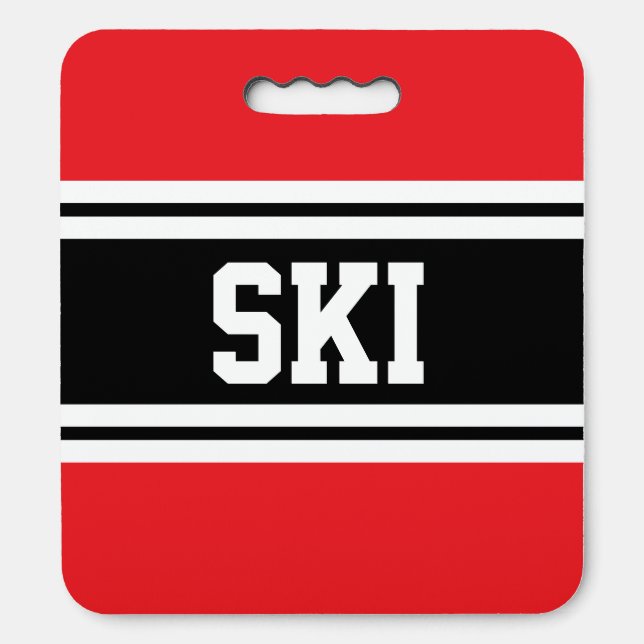 SKI Athletic Bright Red Black White Racing Stripes Seat Cushion (Front Vertical)