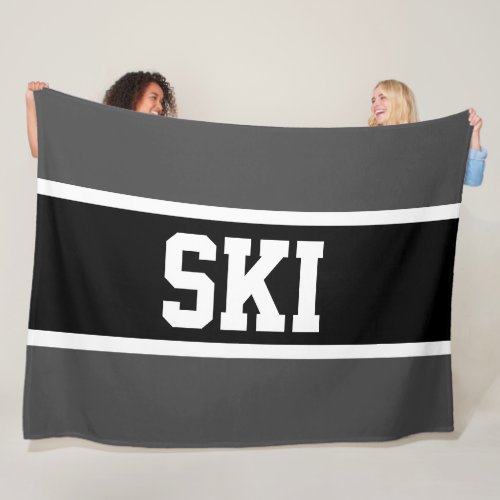SKI Athletic Sporty Black White Dark Gray Stripes Fleece Blanket