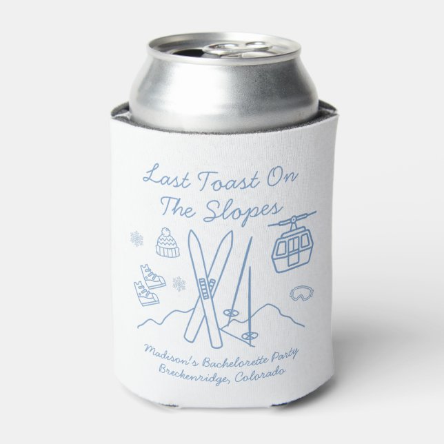 Ski Bachelorette Last Toast Blue Bachelorette Can Cooler (Can Front)