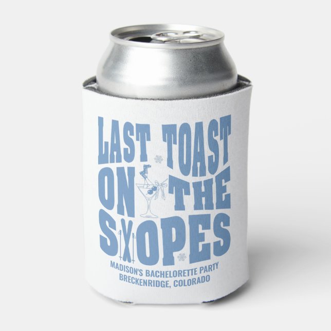 Ski Bachelorette Last Toast Blue Bachelorette Can Cooler (Can Front)
