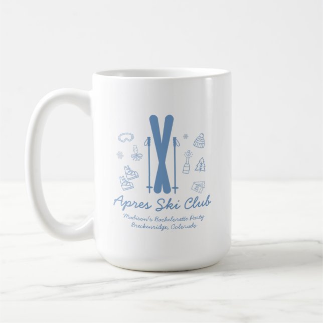 Ski Bachelorette Last Toast Blue Bachelorette Coffee Mug (Left)
