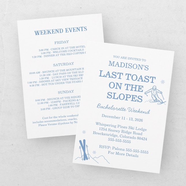 Ski Bachelorette Last Toast On The Slopes Invitation (Creator Uploaded)