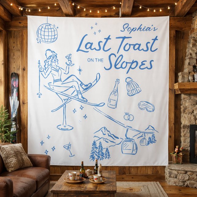 Ski Bachelorette Last Toast on the Slopes Tapestry (Creator Uploaded)