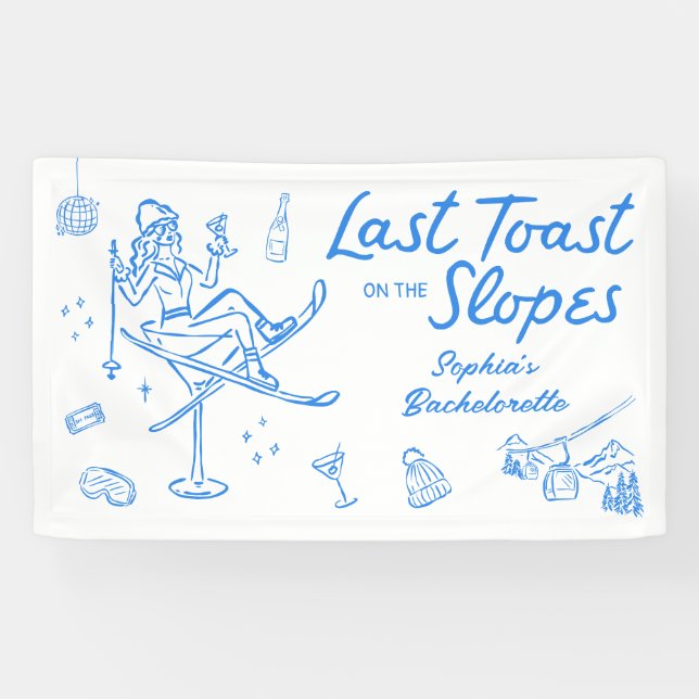 Ski Bachelorette Party Banner Last Toast Slopes (Horizontal)