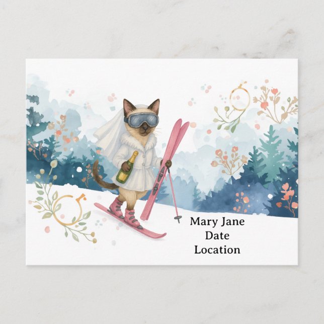 Ski Bachelorette Party for cat lovers Postcard (Front)