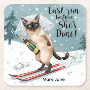 Ski Bachelorette Party Sticker Bride on the Slope Square Paper Coaster