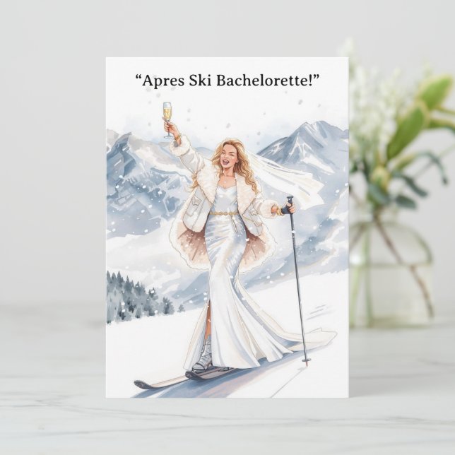 Ski Bachelorette Weekend Bride on the Slopes Invitation (Standing Front)