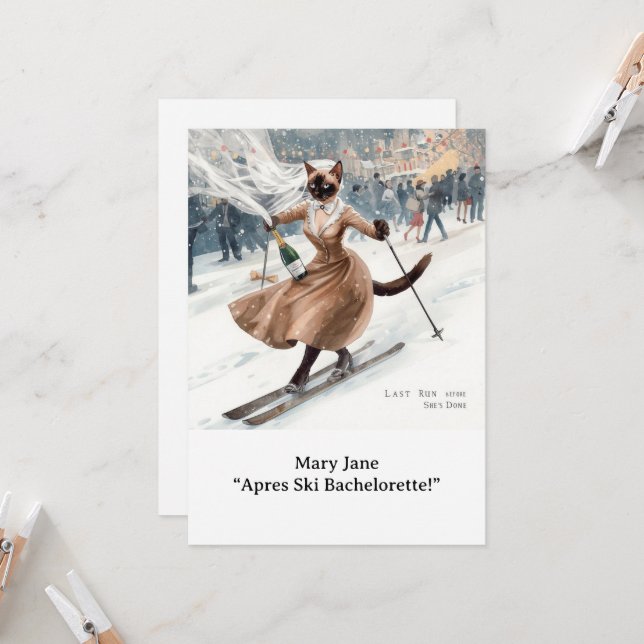 Ski Bachelorette Weekend Bride on the Slopes Invitation (Front/Back In Situ)