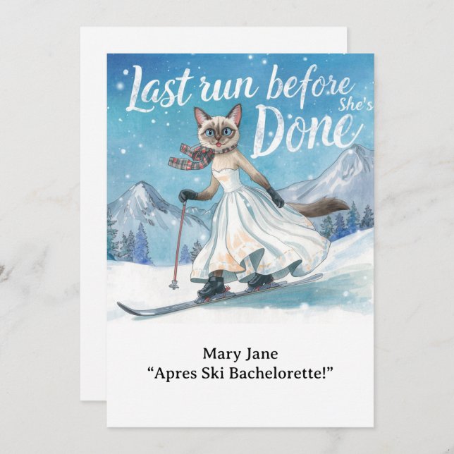 Ski Bachelorette Weekend Bride on the Slopes Invitation (Front/Back)
