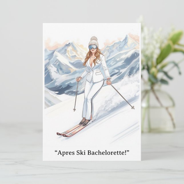 Ski Bachelorette Weekend Bride on the Slopes Invitation (Standing Front)
