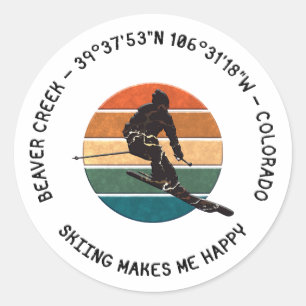 Ski Beaver Creek, Colorado - Man Skier, Black Text Classic Round Sticker