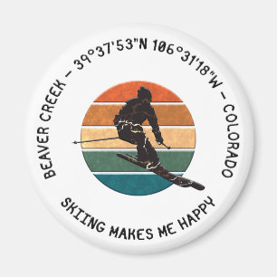 Ski Beaver Creek, Colorado - Man Skier, Black Text Magnet