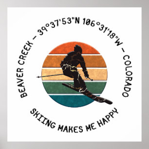 Ski Beaver Creek, Colorado - Man Skier, Black Text Poster