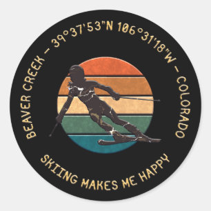 Ski Beaver Creek, Colorado - Woman Skier On Dark Classic Round Sticker