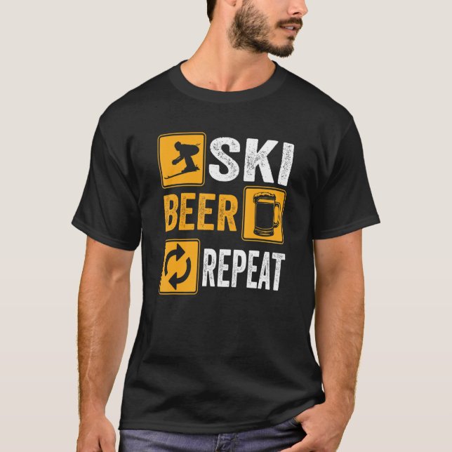 Ski Beer Repeat Downhill Skiing T-Shirt (Front)