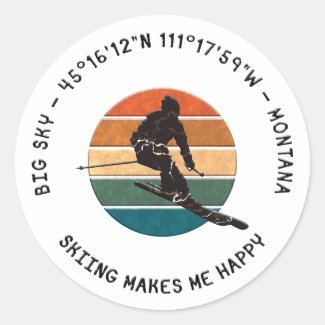 Ski Big Sky, Montana - Man Skier, Black Text