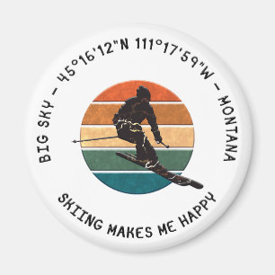 Ski Big Sky, Montana - Man Skier, Black Text Magnet