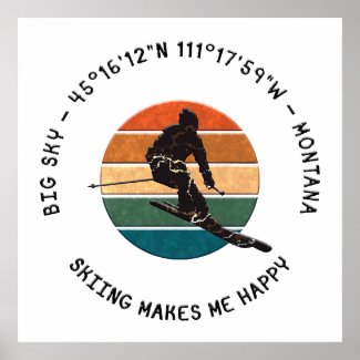 Ski Big Sky, Montana - Man Skier, Black Text