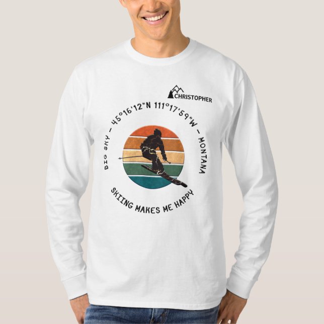 Ski Big Sky, Montana - Man Skier, Black Text T-Shirt (Front)