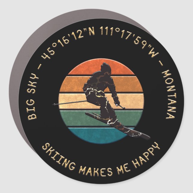 Ski Big Sky, Montana - Man Skier Golden Text Car Magnet (Front)