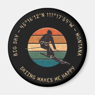 Ski Big Sky, Montana - Man Skier, Yellow Text