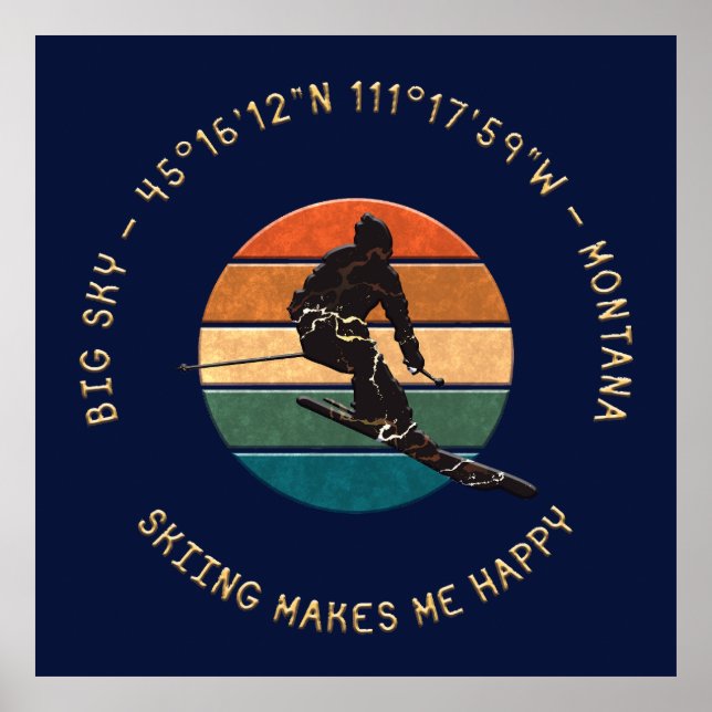 Ski Big Sky, Montana - Man Skier, Yellow Text Poster (Front)