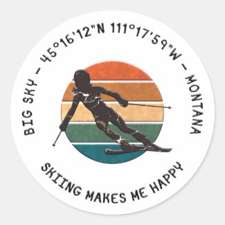 Ski Big Sky, Montana - Woman Skier, Black Text