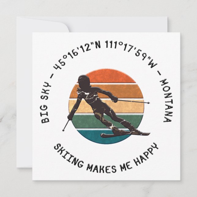 Ski Big Sky, Montana - Woman Skier, Black Text Holiday Card (Front)
