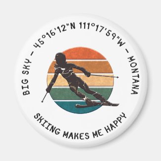 Ski Big Sky, Montana - Woman Skier, Black Text