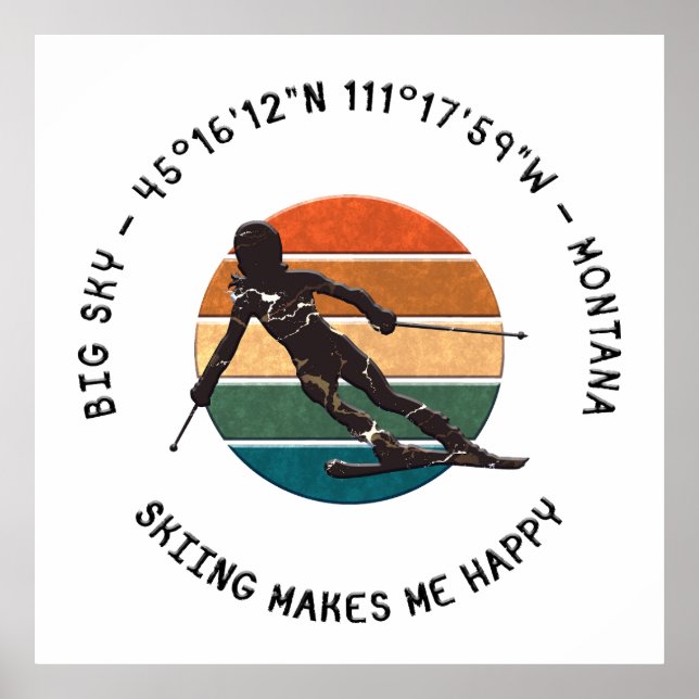 Ski Big Sky, Montana - Woman Skier, Black Text Poster (Front)