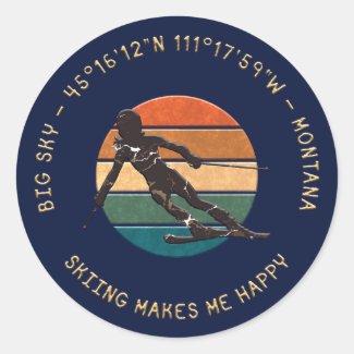 Ski Big Sky, Montana - Woman Skier, Golden Text