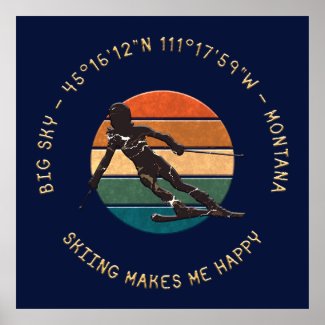 Ski Big Sky, Montana - Woman Skier, Golden Text
