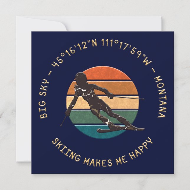 Ski Big Sky, Montana - Woman Skier, Yellow Text Holiday Card (Front)