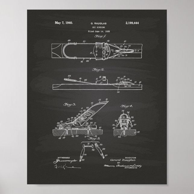 Ski Binding 1940 Patent Art - Chalkboard Poster (Front)