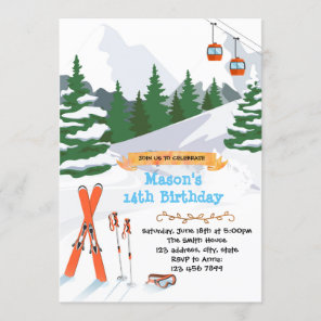 Ski birthday party invitation