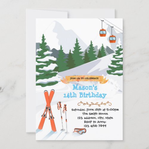 Ski birthday party invitation