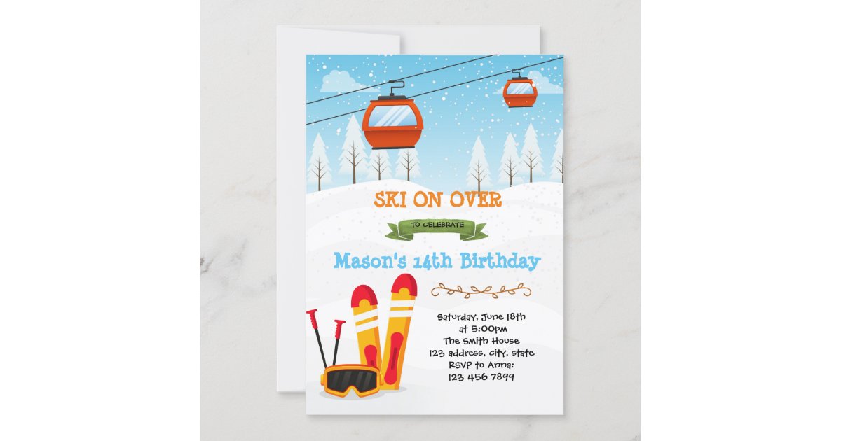 Ski birthday party invitation | Zazzle