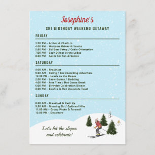 Ski Birthday Trip Weekend Getaway Itinerary Enclosure Card