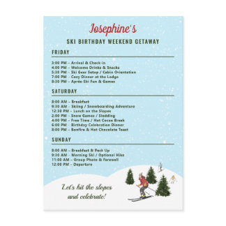 Ski Birthday Trip Weekend Getaway Itinerary Enclosure Card
