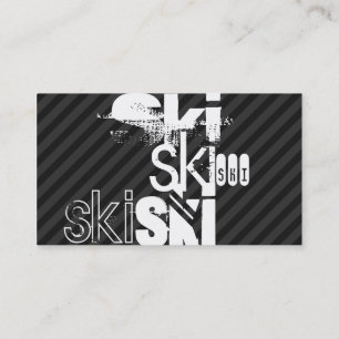 Ski; Black & Dark Gray Stripes Business Card