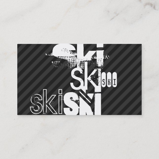 Ski; Black & Dark Gray Stripes Business Card (Back)