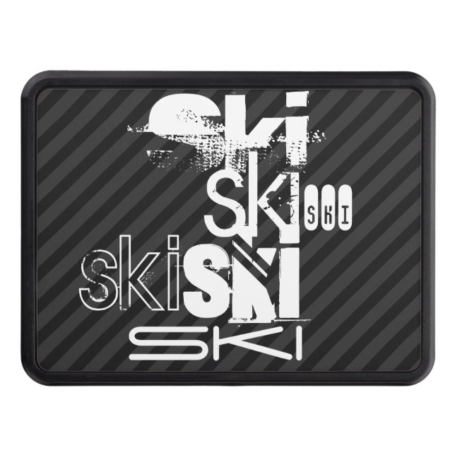 Ski; Black & Dark Gray Stripes Hitch Cover (Front)