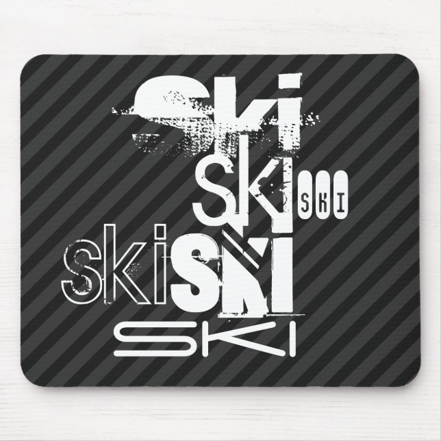 Ski; Black & Dark Gray Stripes Mouse Pad (Front)